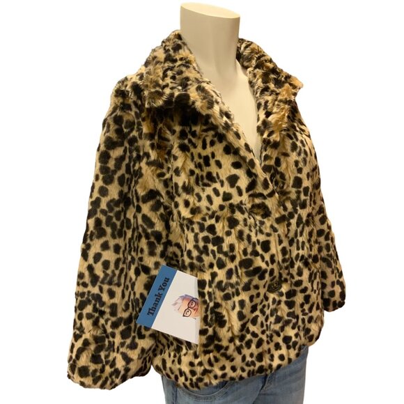 Leopard spotted faux fur Me Jane red silk lined coatwomen’s size large - Picture 6 of 12